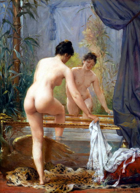 Fernand Le matte : jeune femme au bain fin du XIXe siècle